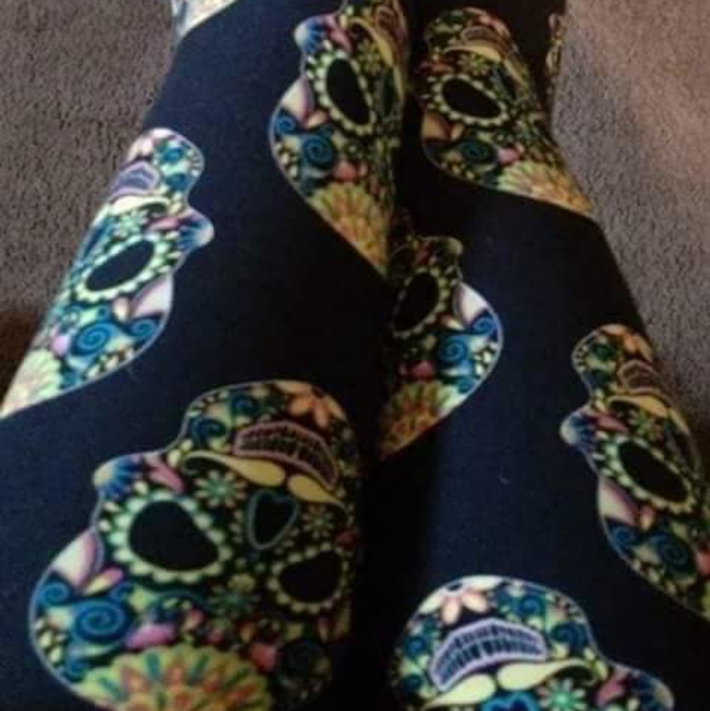 One Size Adult Florescent Sugar Skull Leggings